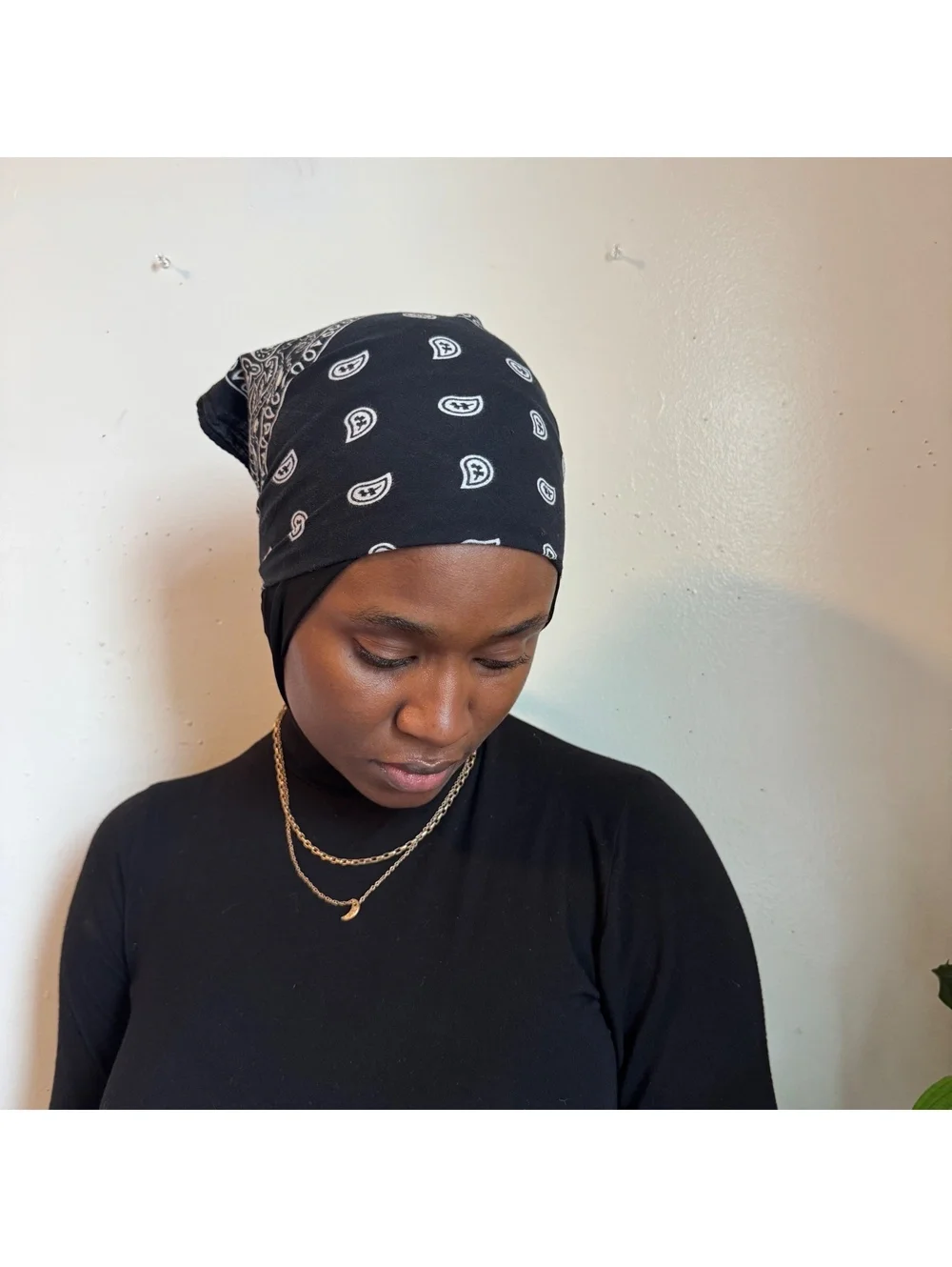 90s Black Paisley Bandana Scarf - 100% Cotton Biker Western Headwrap